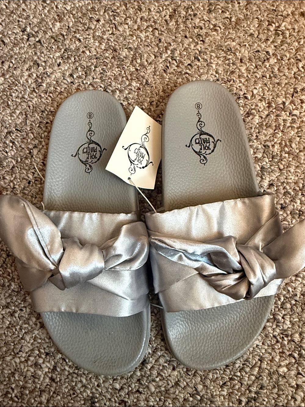 Knot-Twist Metallic Slide Sandals in Silver